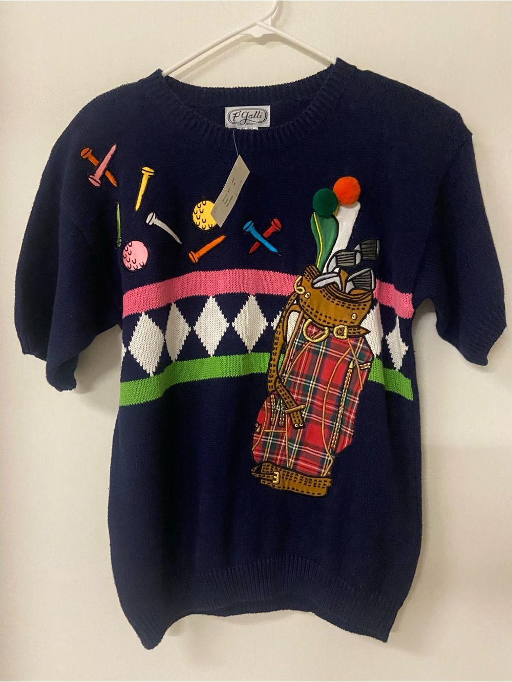 NWT VINTAGE 90S WOMENS GOLF KNIT SHORT-SLEEVE SWEATER SZ M Embroidered NOS